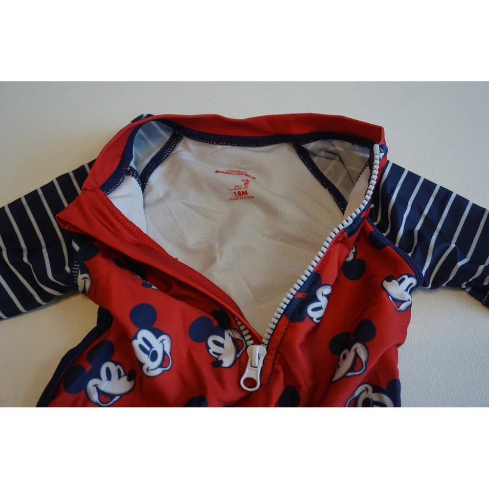 Disney Junior Mickey Mouse Red Blue Striped Rash Guard Swimsuit 18M RK1.K5000